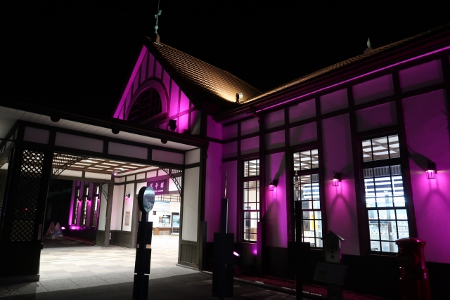 【JR琴平駅駅舎】11月25日まで限定！パープルリボン運動★紫鮮やかにライトアップ♪